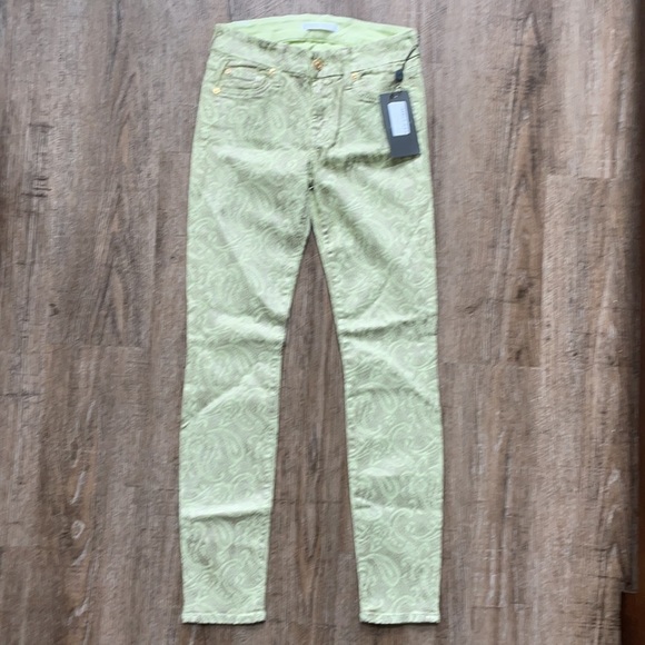 7 For All Mankind Paisley Metallic Jeans Green 23 - Picture 2 of 6